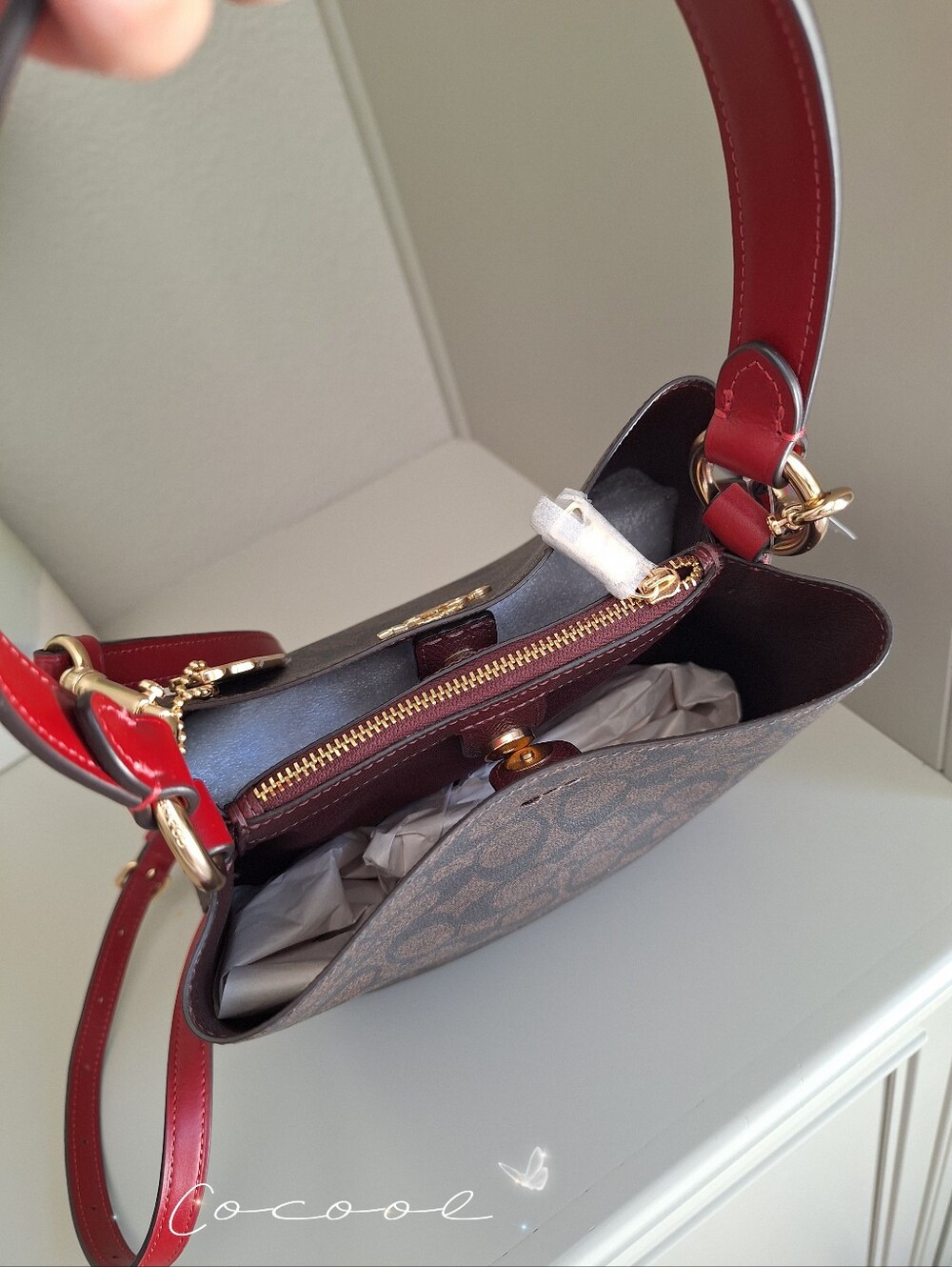 NWT!COACH SMALL TOWN BUCKET BAG IN SIGNATURE CANVAS ( 2312) IM/BROWN 1941 RED - Picture 10 of 10